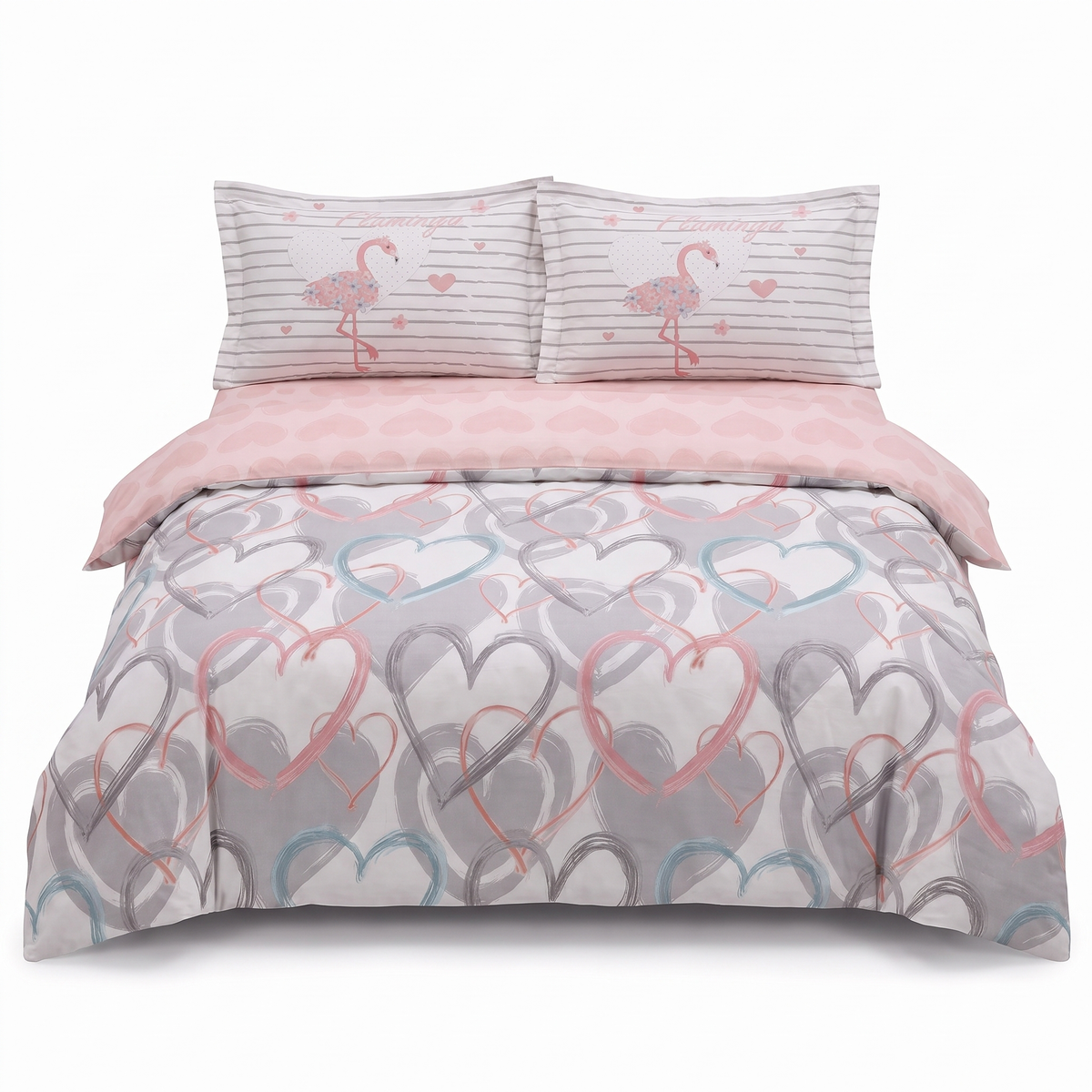 Lenjerie de pat din poplin HOBBY DIANA GRI – 4 piese — vedere din față