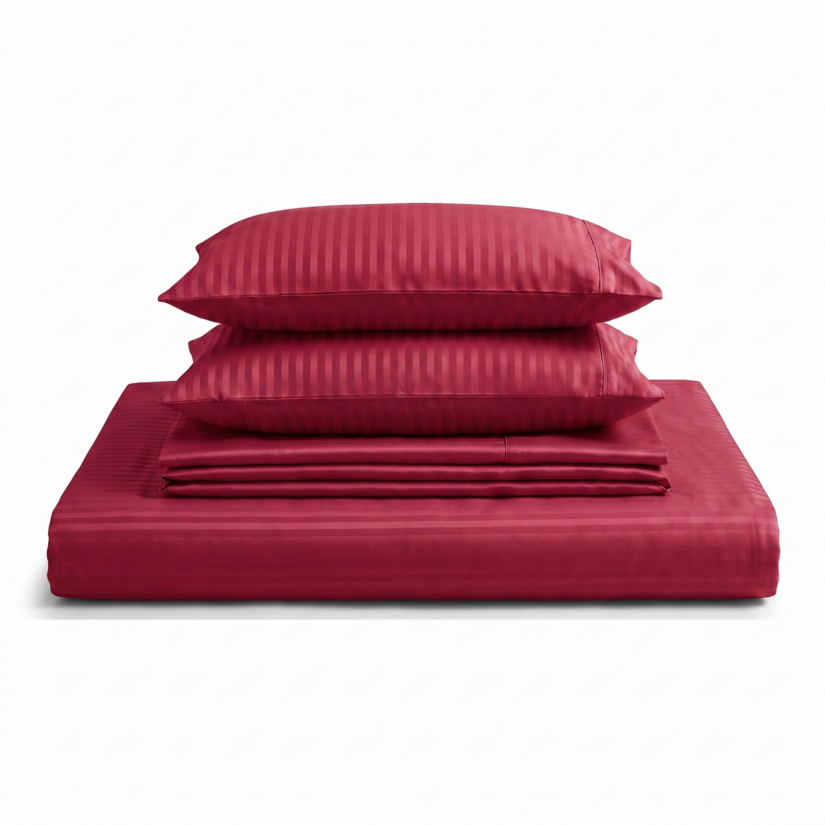 Lenjerie de pat din satin cu dungi — Bordo — vedere din față