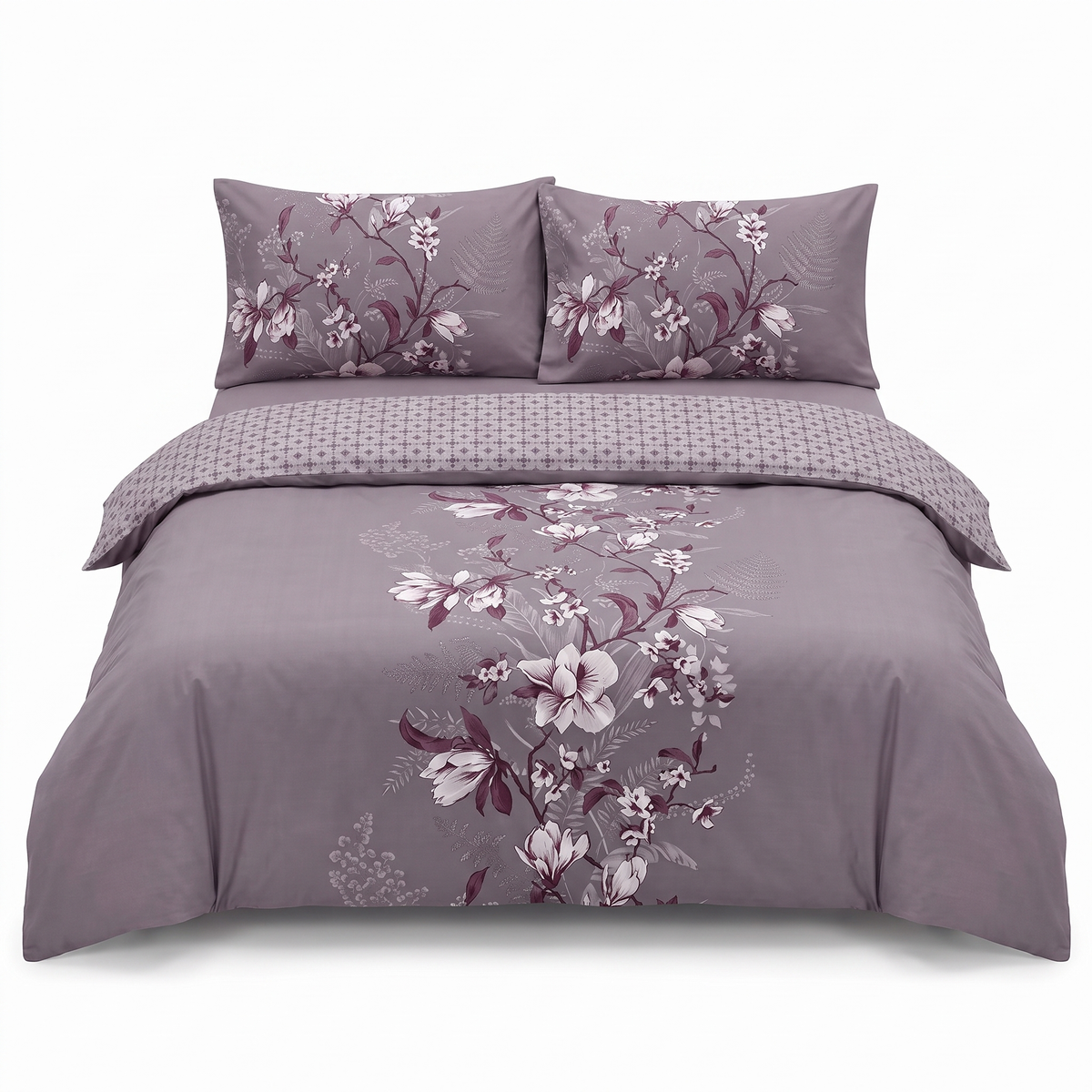 Lenjerie de pat din satin de bumbac EVAN LILAC – 4 piese, pentru o persoană — vedere din față