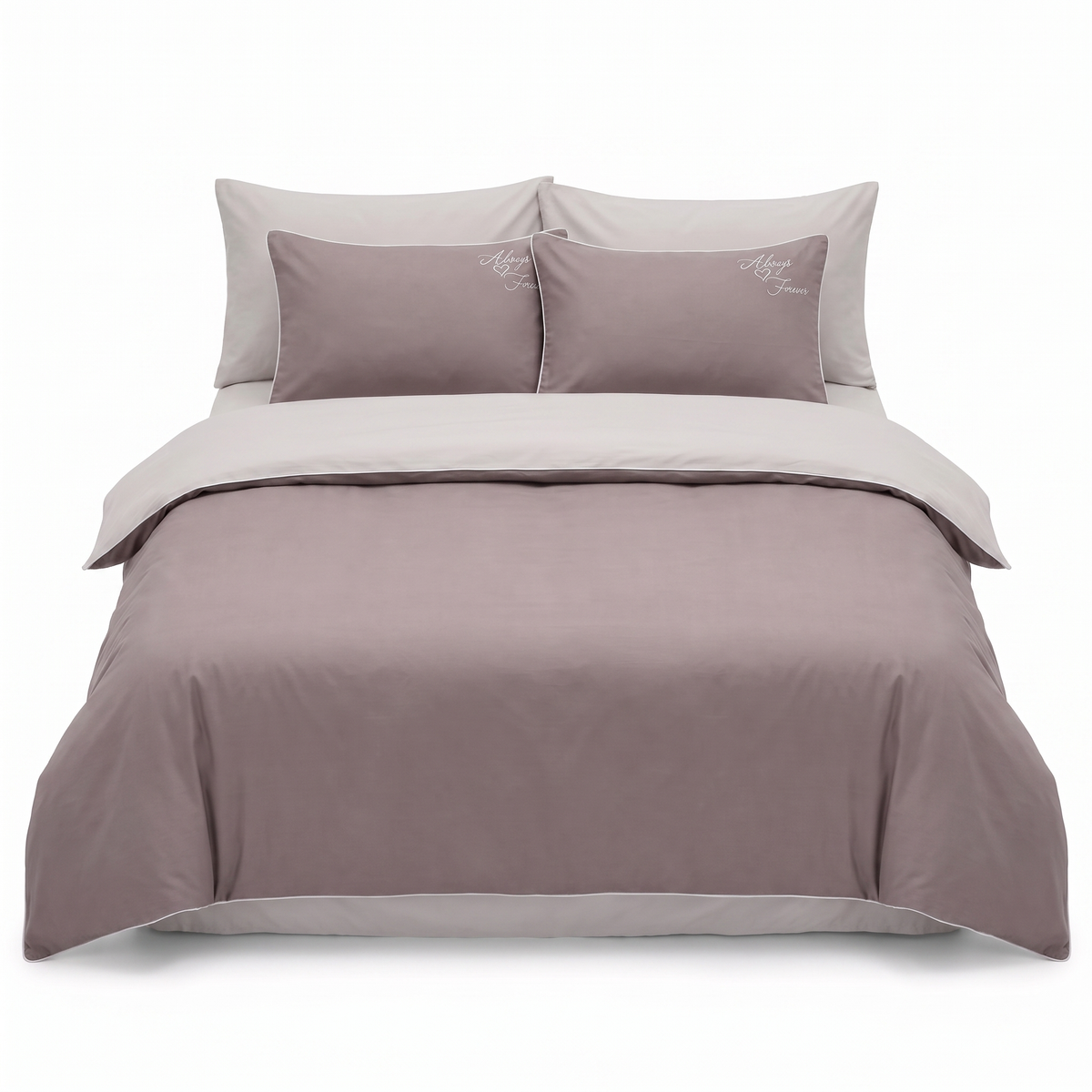 Lenjerie de pat din satin de bumbac în violet pastel – 6 piese — vedere din față