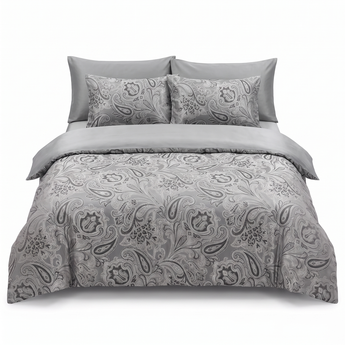 Lenjerie de pat din satin de bumbac REAGEN SMOKE – 6 piese — vedere din față