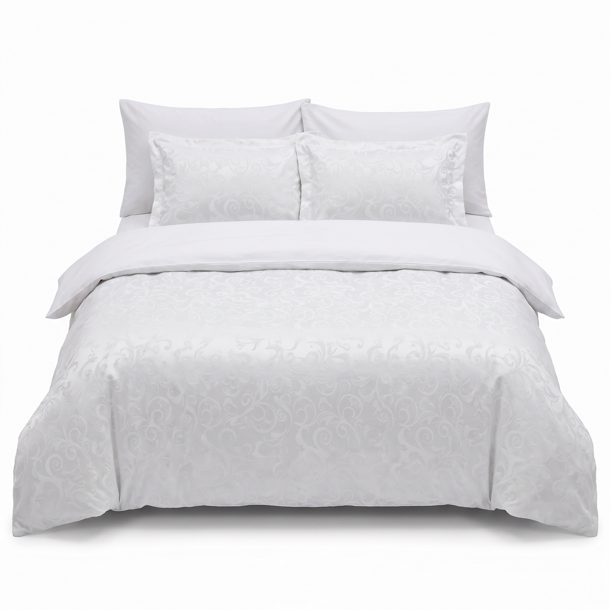Lenjerie de pat din satin de bumbac SWETA WHITE – 6 piese — vedere din față