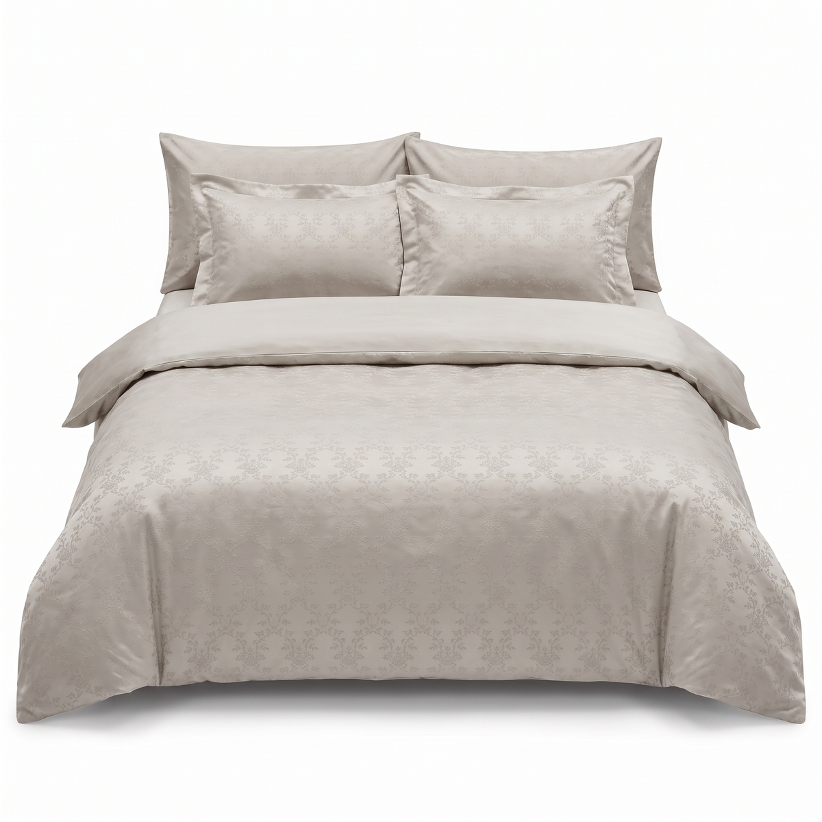 Lenjerie de pat din satin jacquard AMORE CHAMPAGNE – 6 piese — vedere din față