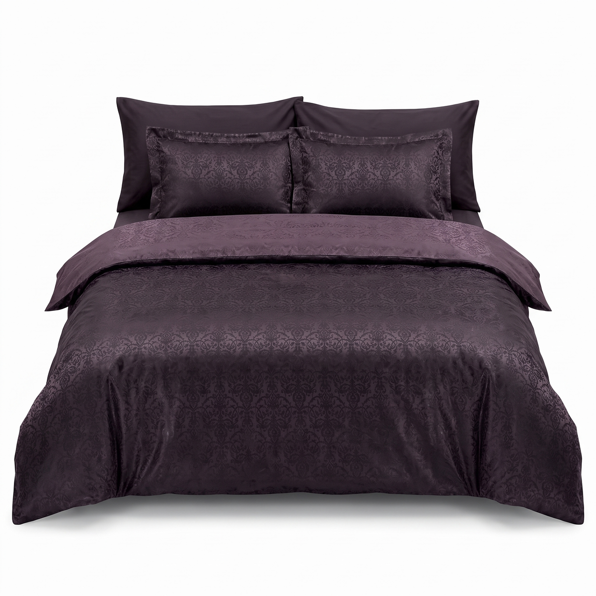Lenjerie de pat din satin jacquard ATHENA BROWN – 6 piese — vedere din față
