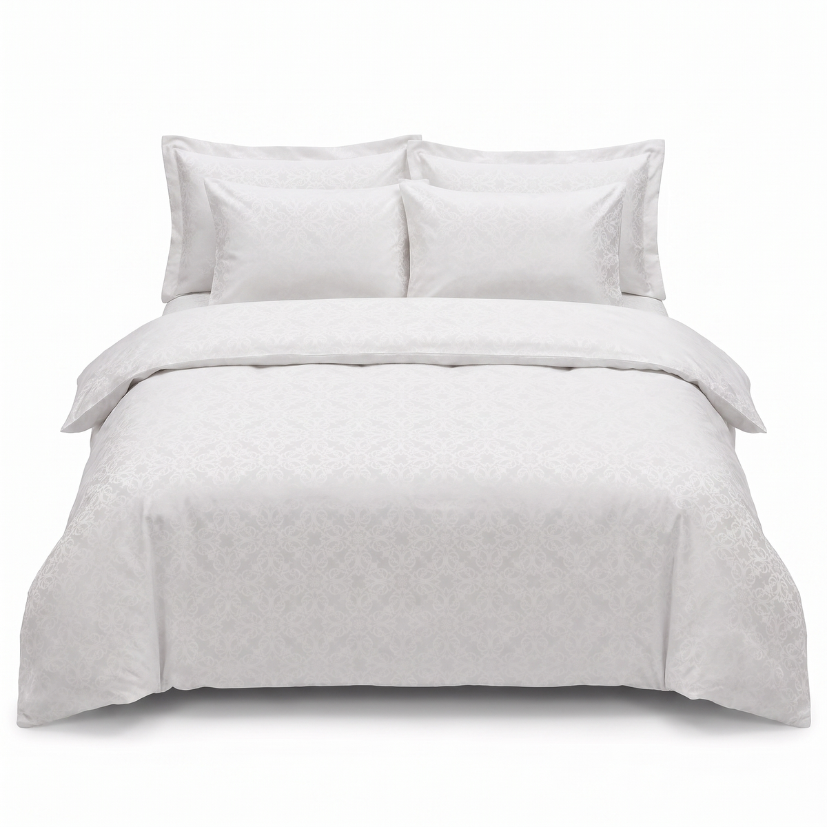 Lenjerie de pat din satin jacquard LAMONE CREAM – 6 piese — vedere din față