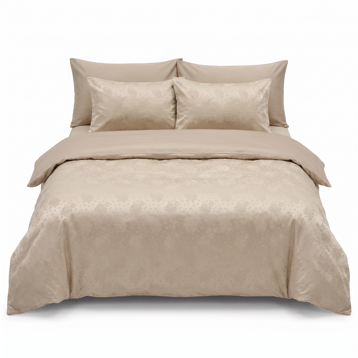 Lenjerie de pat din satin jacquard MARELDA CAPPUCINO – 6 piese — vedere din față