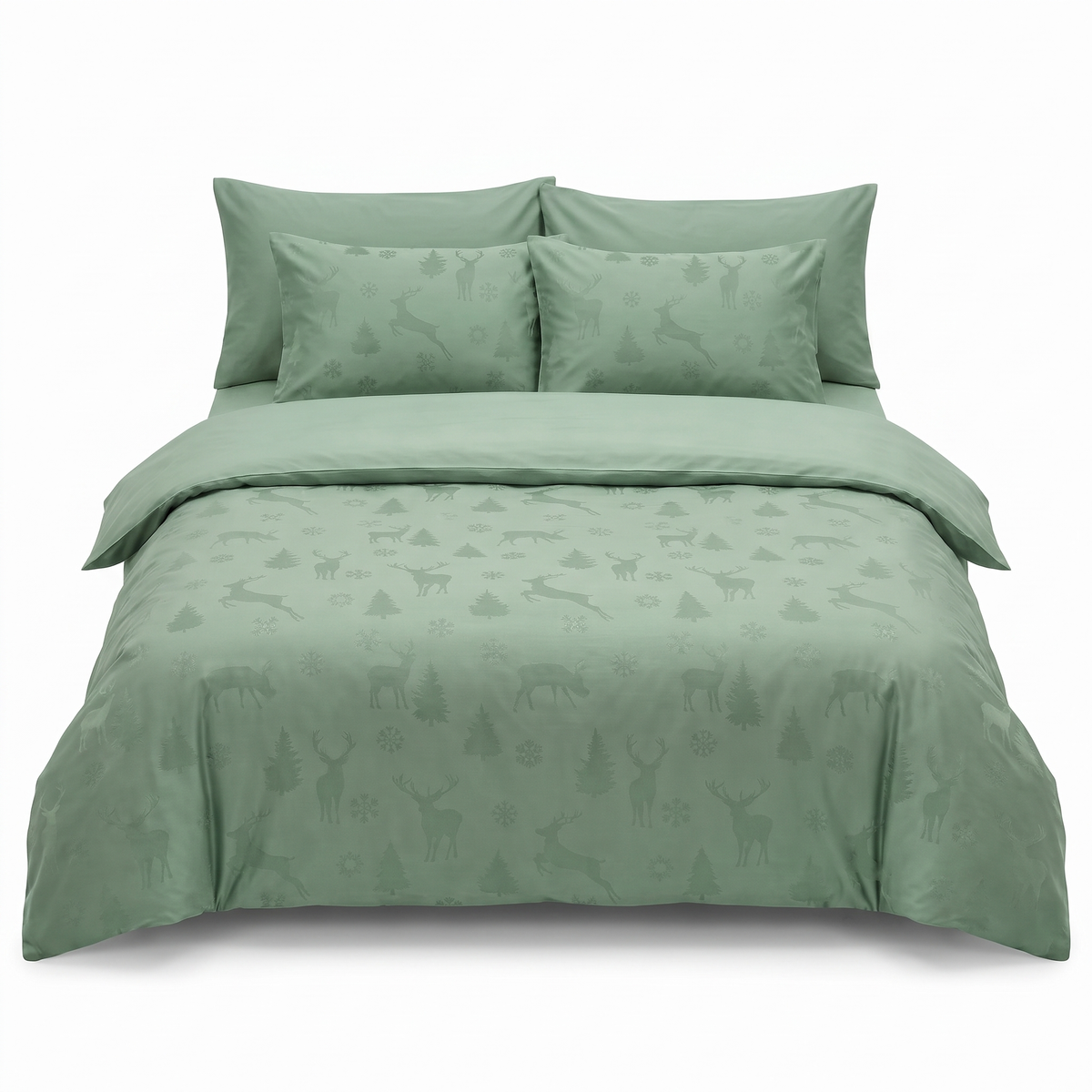 Lenjerie de pat din satin jacquard MIDAS GREEN – 6 piese — vedere din față