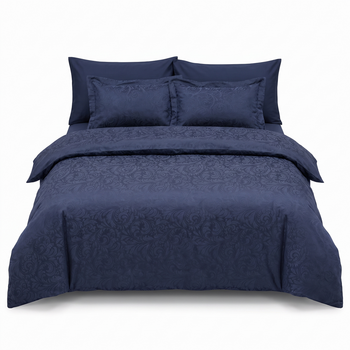 Lenjerie de pat din satin jacquard TECNA BLUE – 6 piese — vedere din față