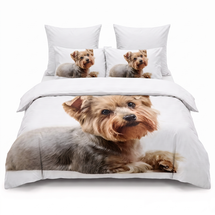 Lenjerie de pat 3D cu Yorkshire terrier — vedere din față