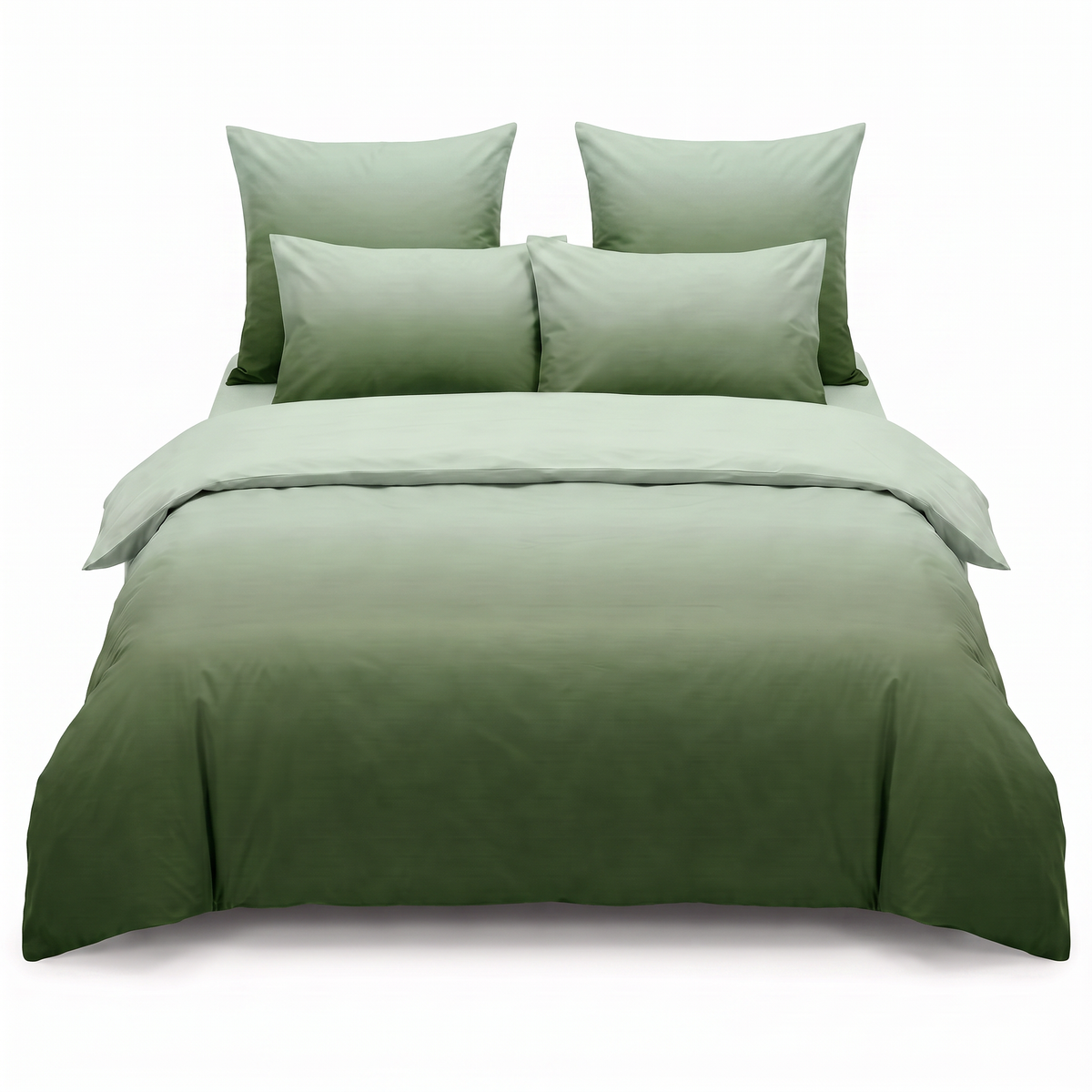 Lenjerie de pat cu elastic în verde închis cu efect ombré — vedere din față