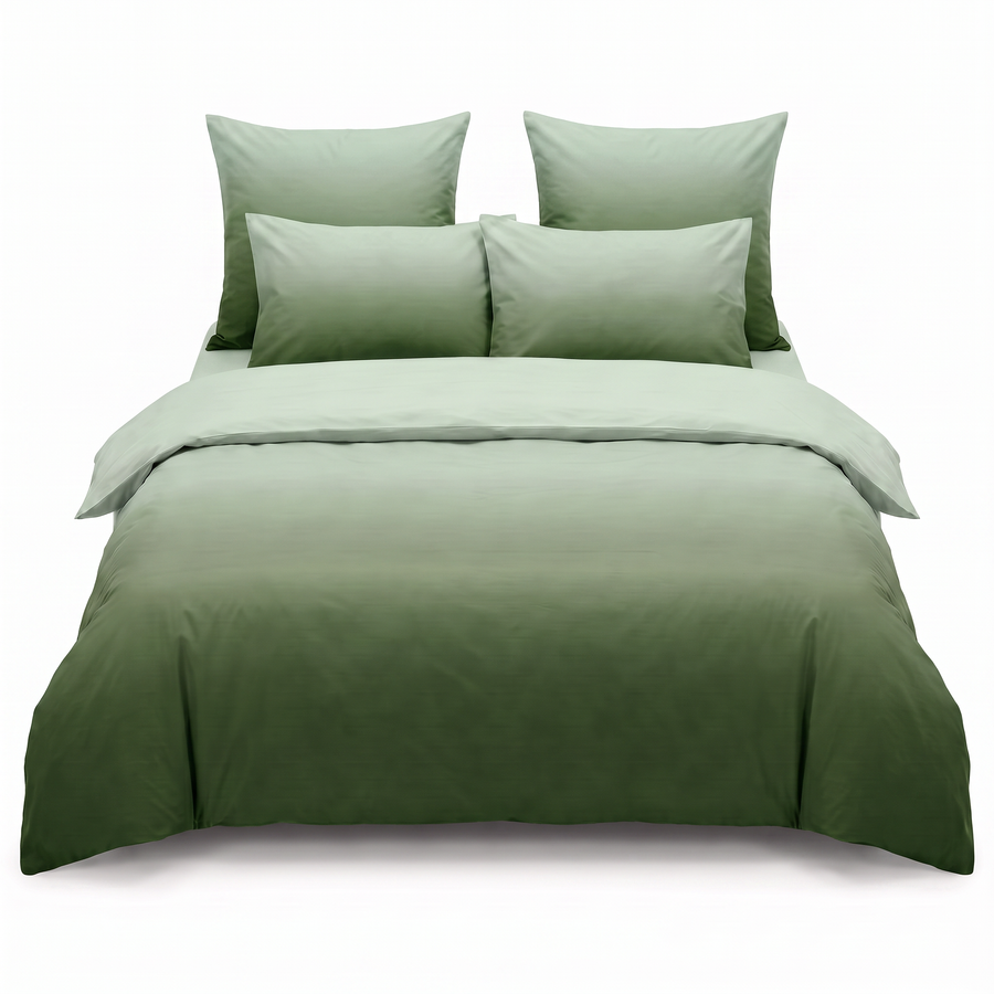 Lenjerie de pat cu elastic în verde închis cu efect ombré — vedere din față