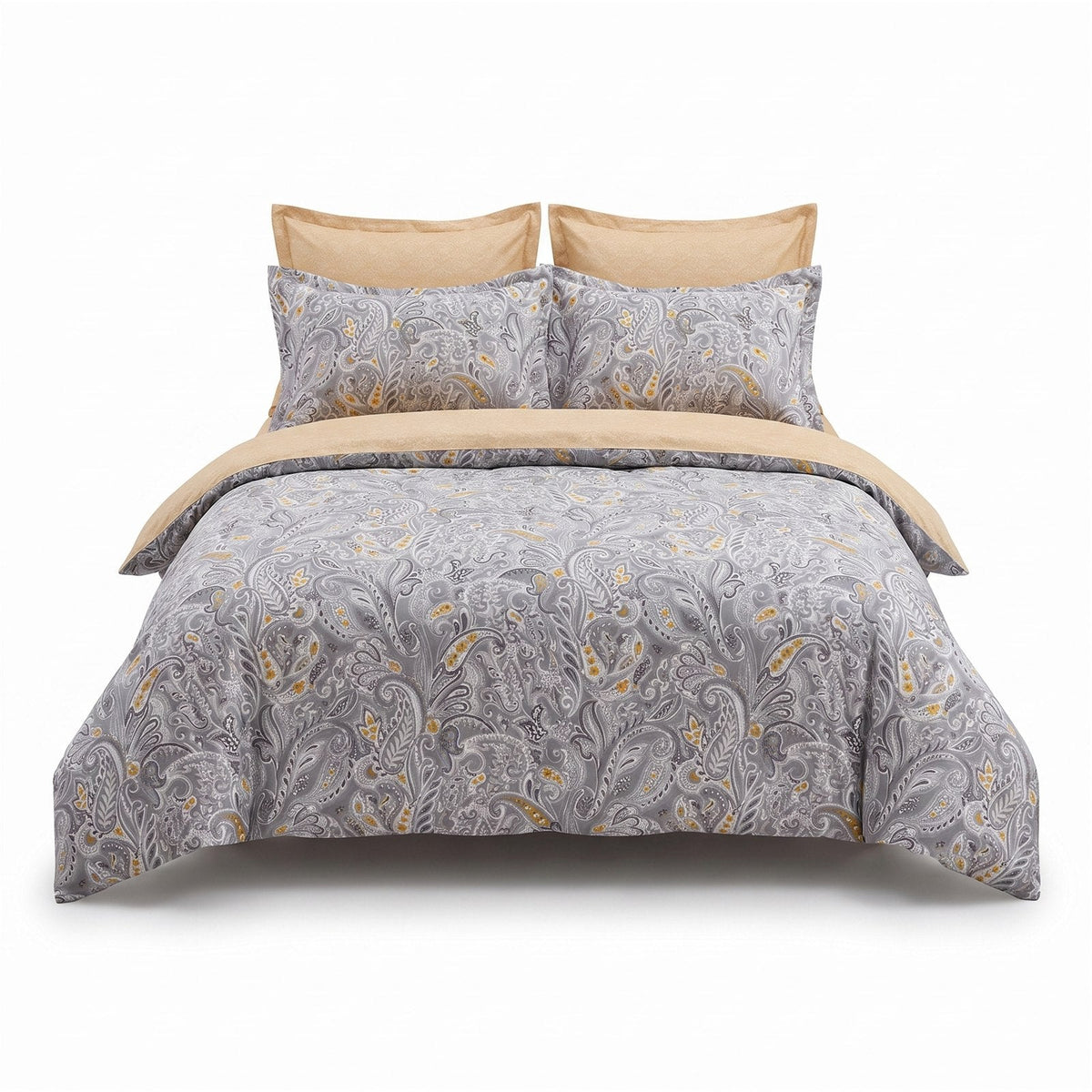 Lenjerie de pat cu model paisley clasic – 6 piese cu elastic — vedere din față