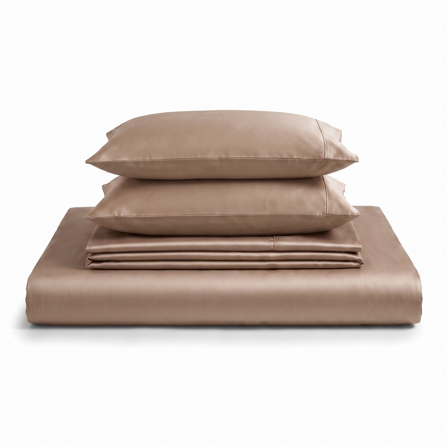Lenjerie de pat de lux din satin de bumbac cu elastic - Bej