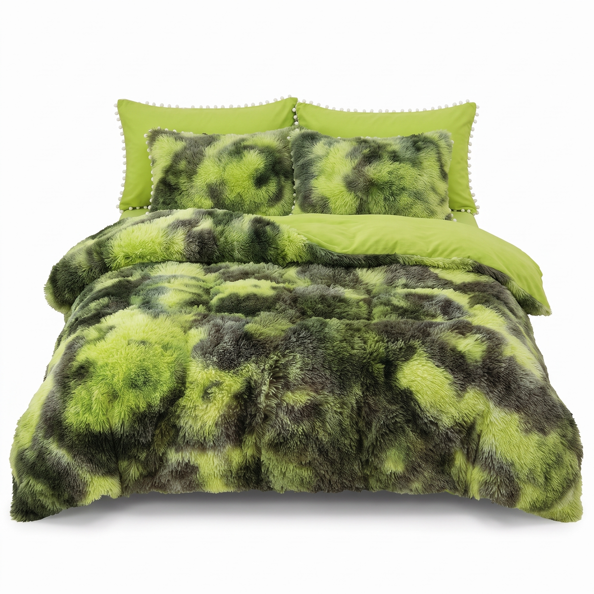 Lenjerie de pat din microfibră și flanel în verde cu puncte și negru – 6 piese — vedere din față