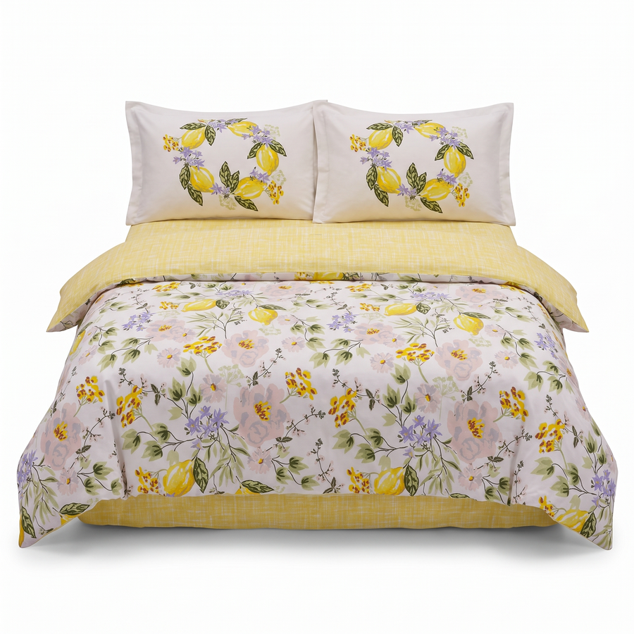Lenjerie de pat din poplin HOBBY HEALING LEMONTY GALBEN – 4 piese — vedere din față