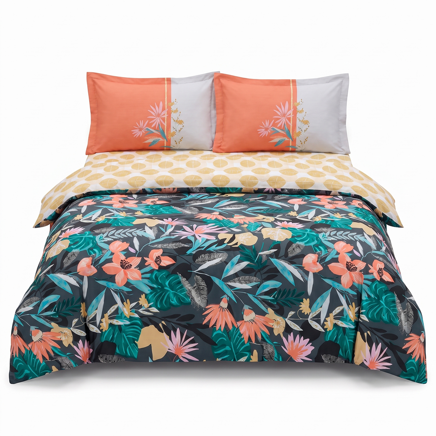 Lenjerie de pat din poplin HOBBY MONSTERA FUCSYA – 4 piese — vedere din față