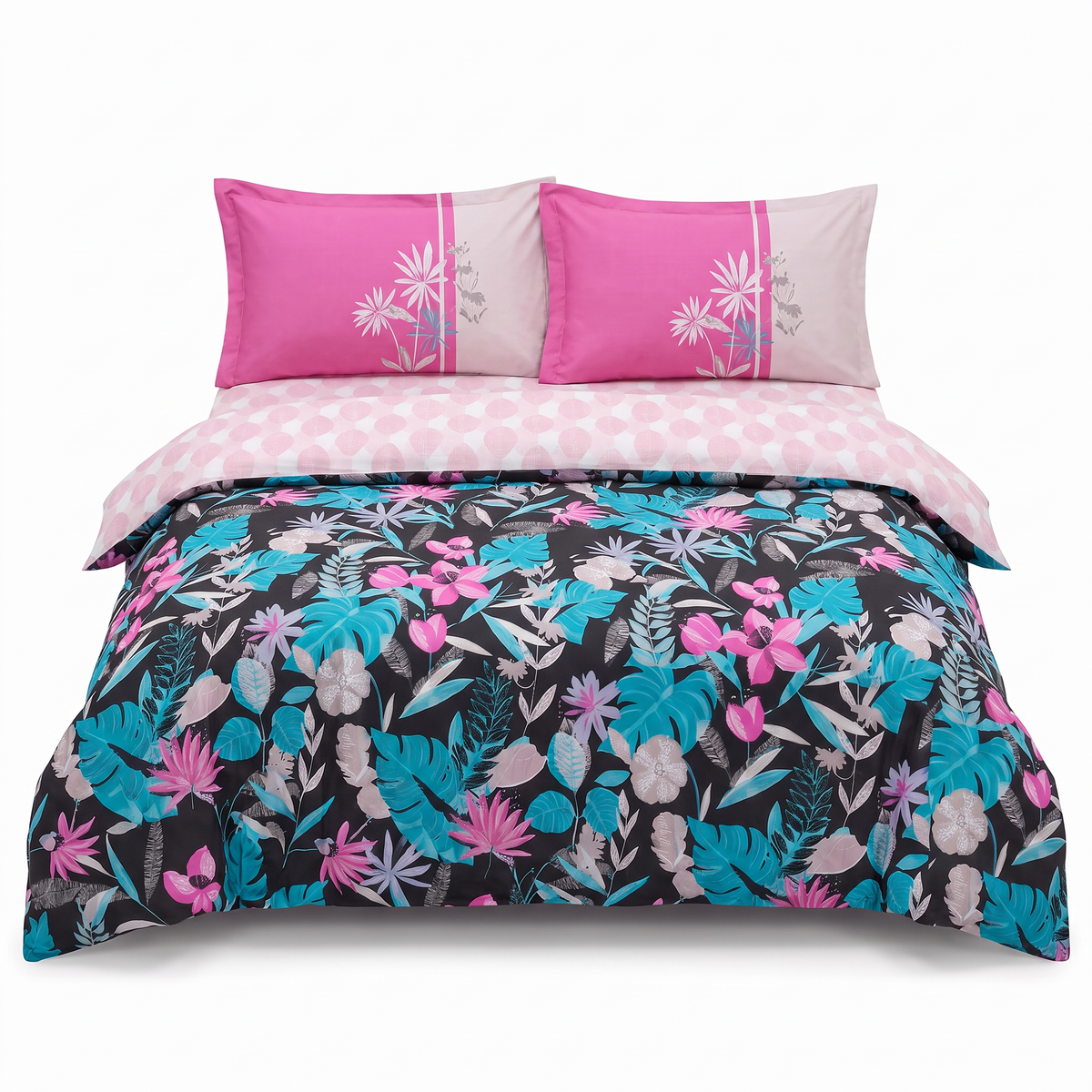 Lenjerie de pat din poplin HOBBY MONSTERA FUCSYAI – 4 piese — vedere din față