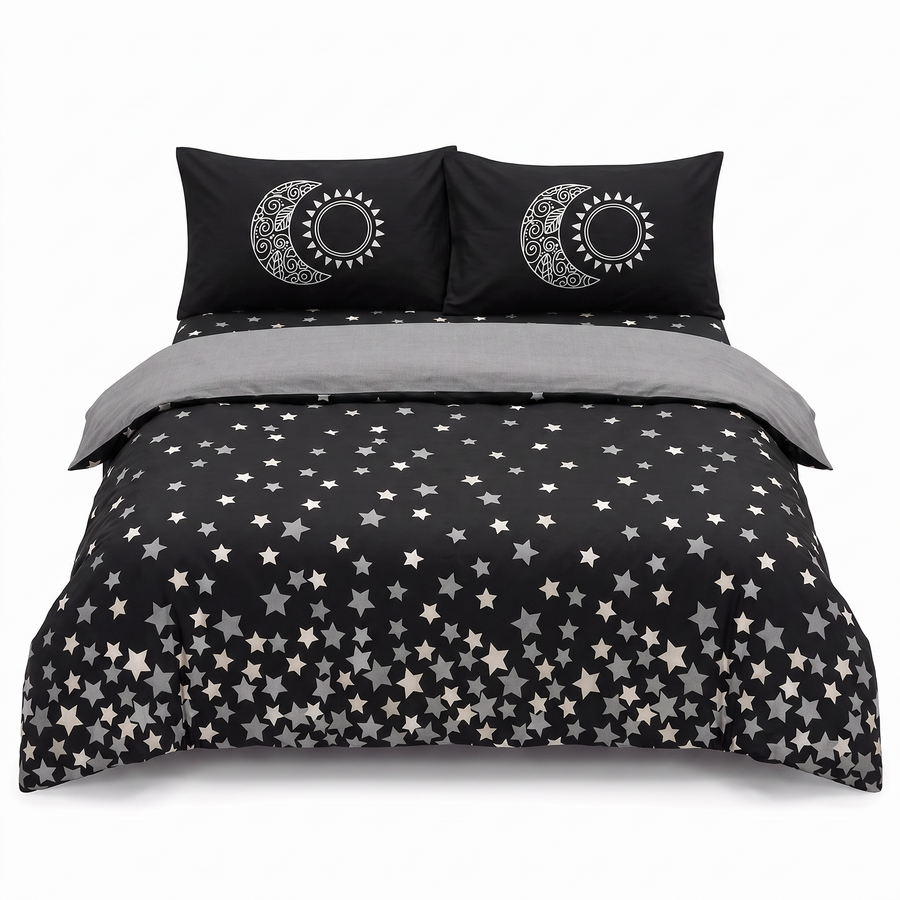 Lenjerie de pat din poplin HOBBY STARS BLACK – 4 piese — vedere din față