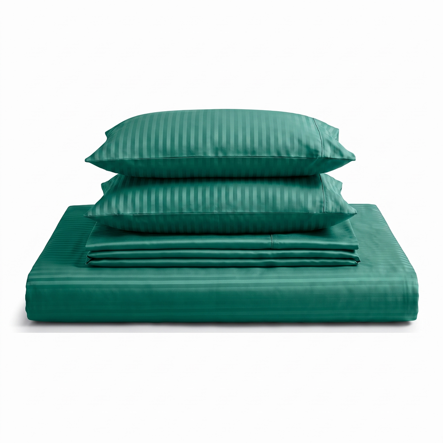 Lenjerie de pat din satin cu dungi — Verde închis — vedere din față