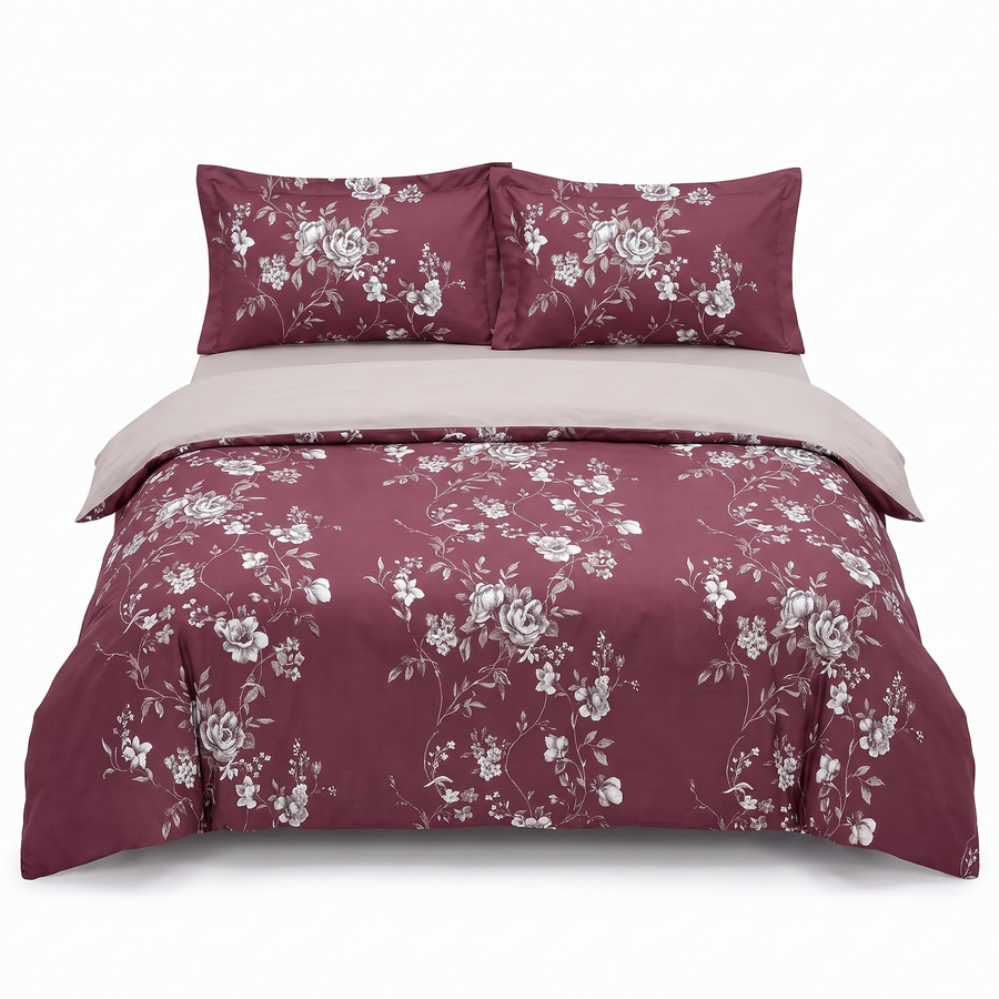 Lenjerie de pat din satin de bumbac ARYA ROSE – 4 piese, pentru o persoană — vedere din față