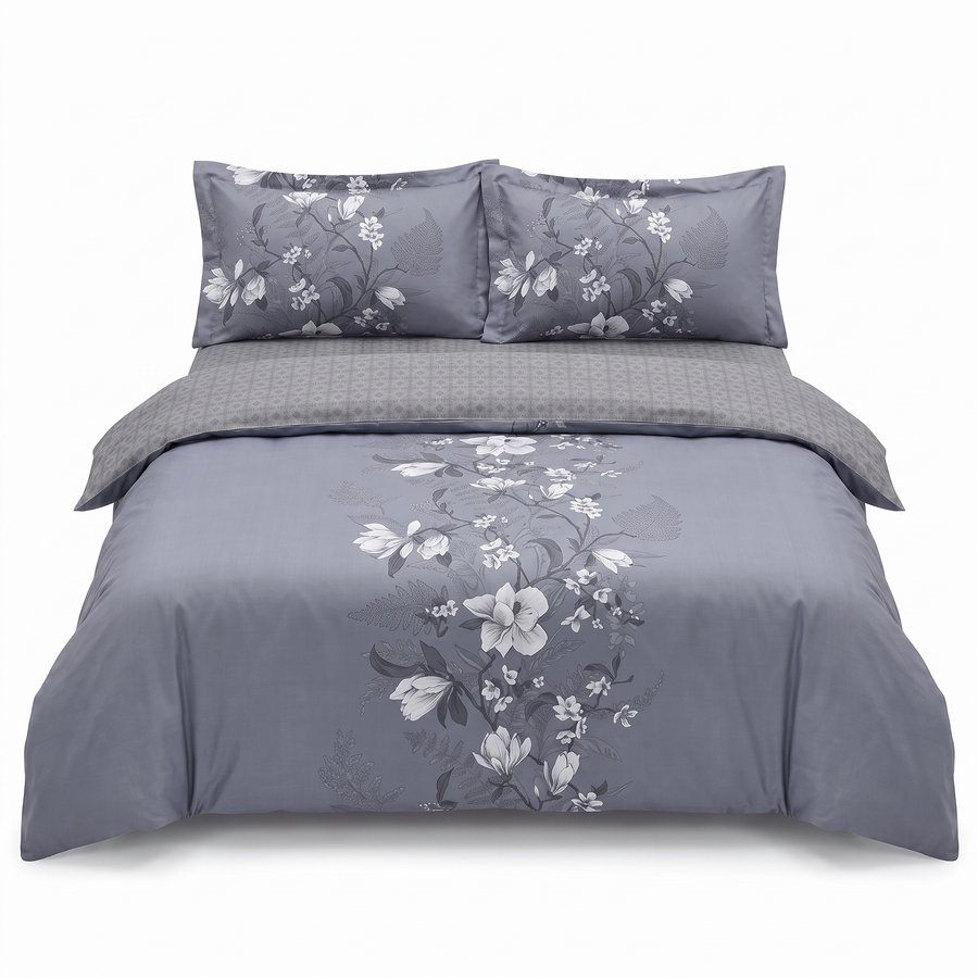 Lenjerie de pat din satin de bumbac EVAN INDIGO – 4 piese, pentru o persoană — vedere din față