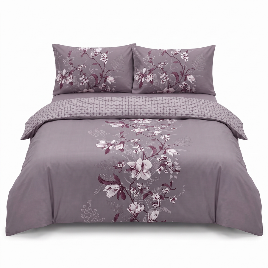 Lenjerie de pat din satin de bumbac EVAN LILAC – 4 piese, pentru o persoană — vedere din față