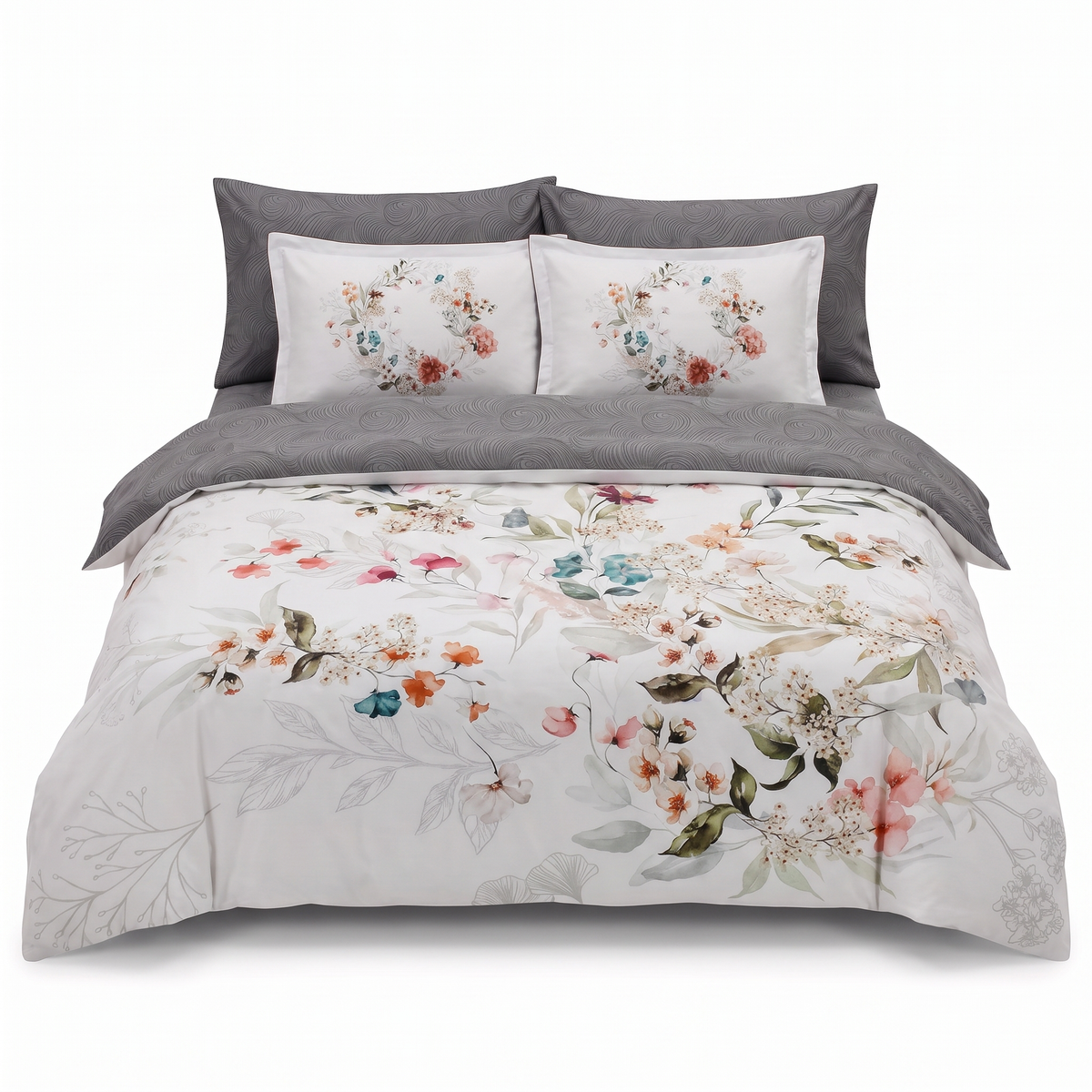 Lenjerie de pat din satin de bumbac FLORAL – 6 piese — vedere din față