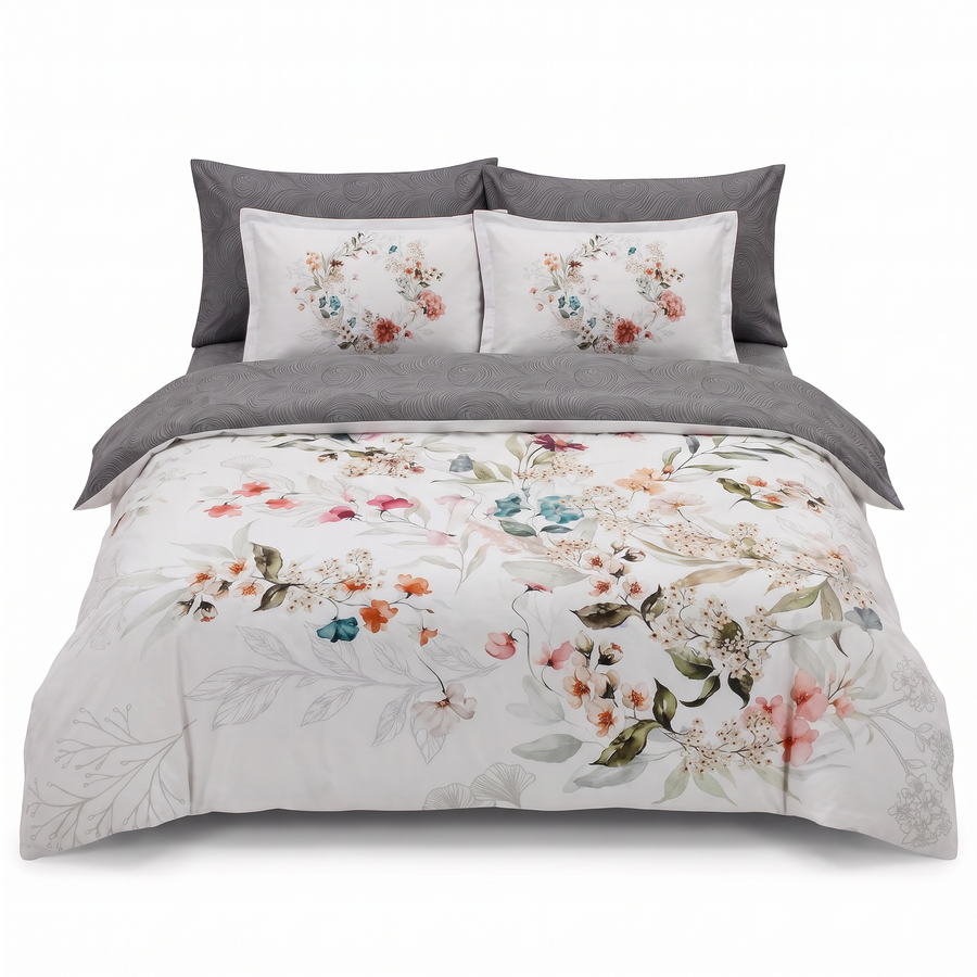 Lenjerie de pat din satin de bumbac FLORAL – 6 piese — vedere din față