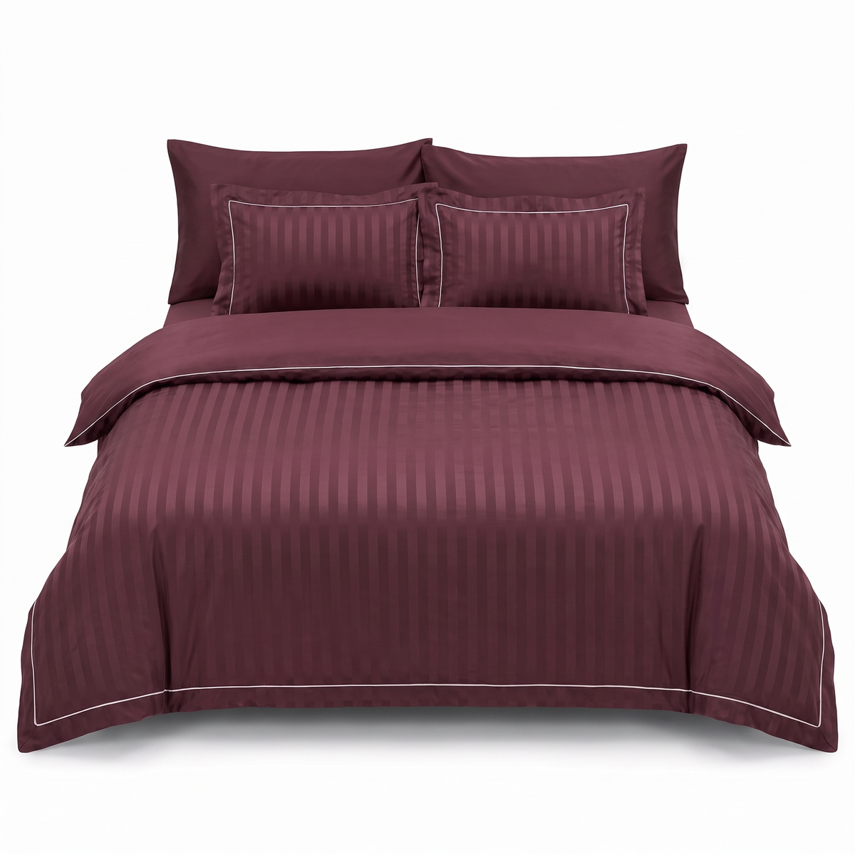 Lenjerie de pat din satin de bumbac în violet cu paspoal – 6 piese — vedere din față