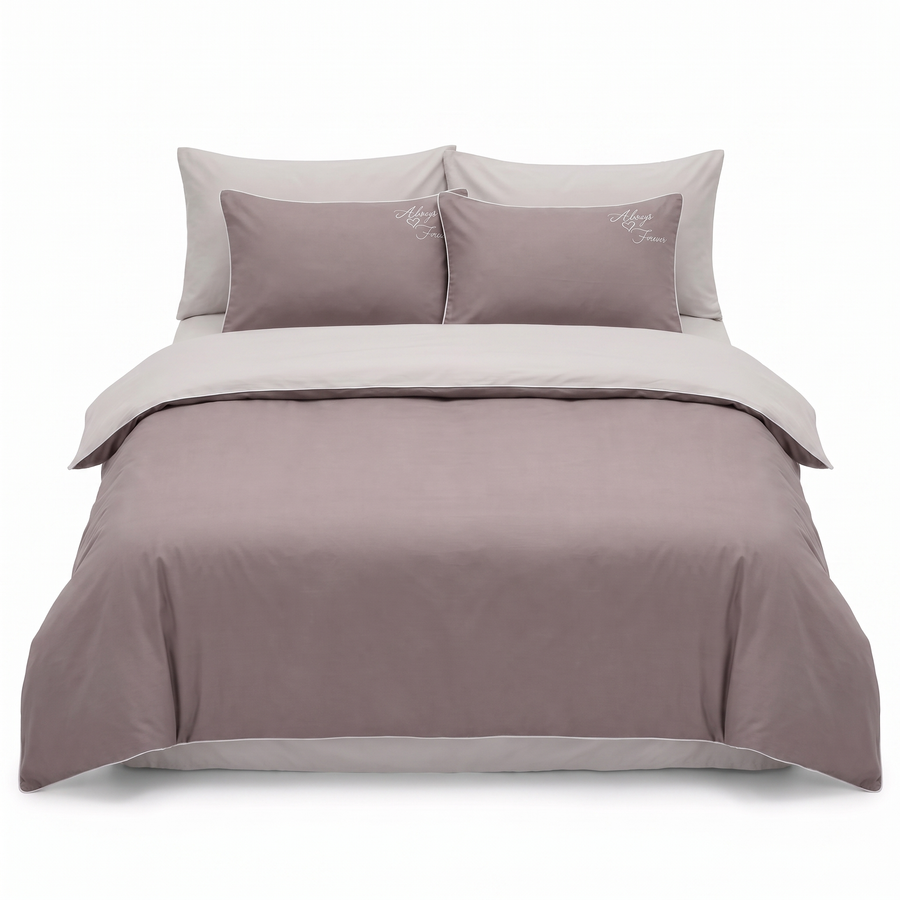 Lenjerie de pat din satin de bumbac în violet pastel – 6 piese — vedere din față