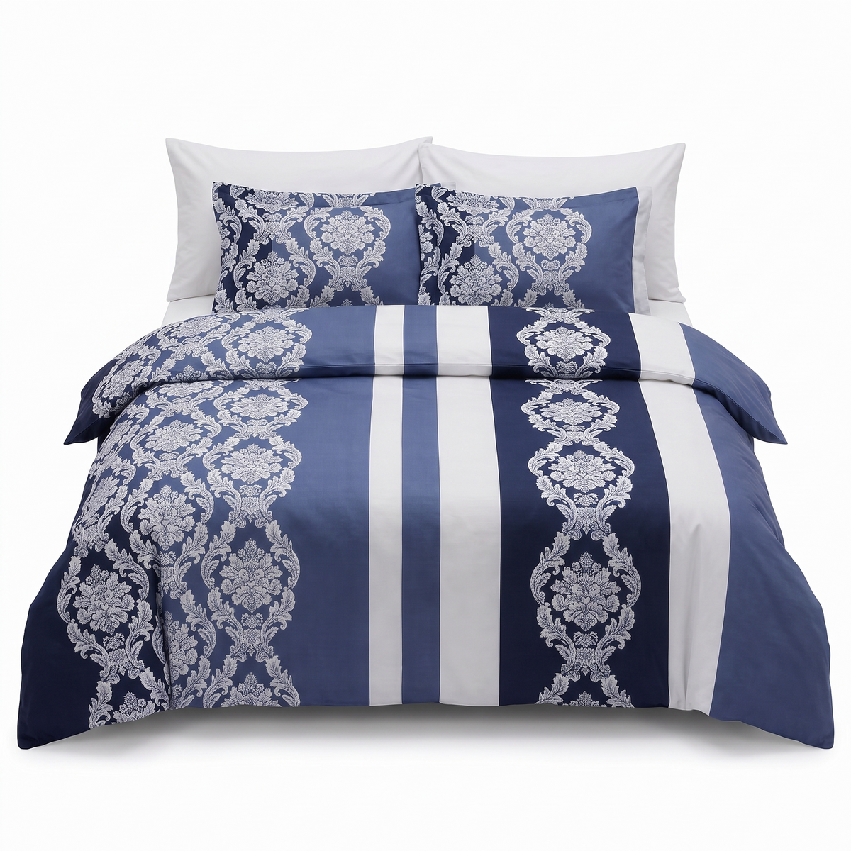 Lenjerie de pat din satin de bumbac KAVIN NAVY BLUE – 6 piese — vedere din față