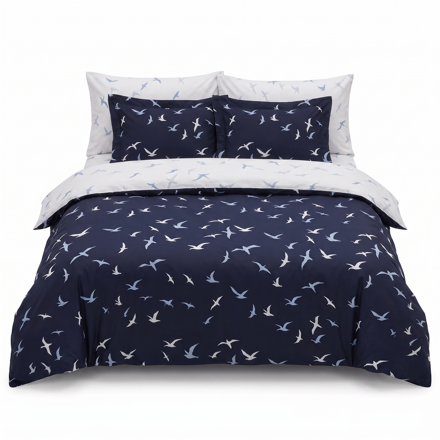 Lenjerie de pat din satin de bumbac LIBERTA NAVY BLUE – 6 piese — vedere din față
