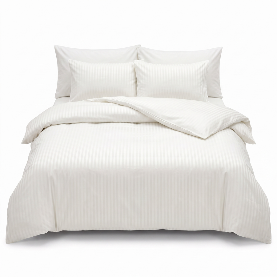 Lenjerie de pat din satin de bumbac LINES STYLE CREAM – 6 piese — vedere din față
