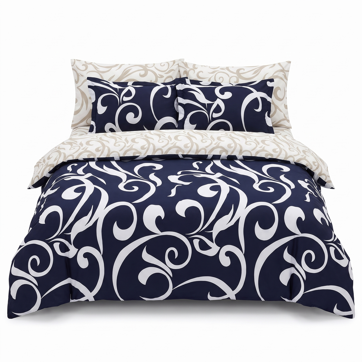 Lenjerie de pat din satin de bumbac NAVY BLUE – 6 piese — vedere din față