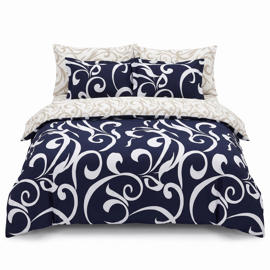 Lenjerie de pat din satin de bumbac NAVY BLUE – 6 piese — vedere din față