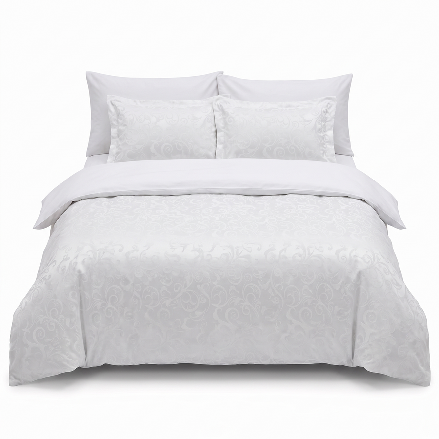 Lenjerie de pat din satin de bumbac SWETA WHITE – 6 piese — vedere din față