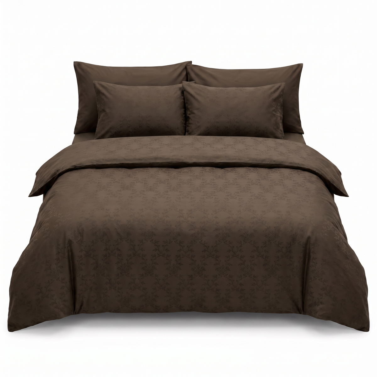 Lenjerie de pat din satin jacquard AMORE BROWN – 6 piese — vedere din față