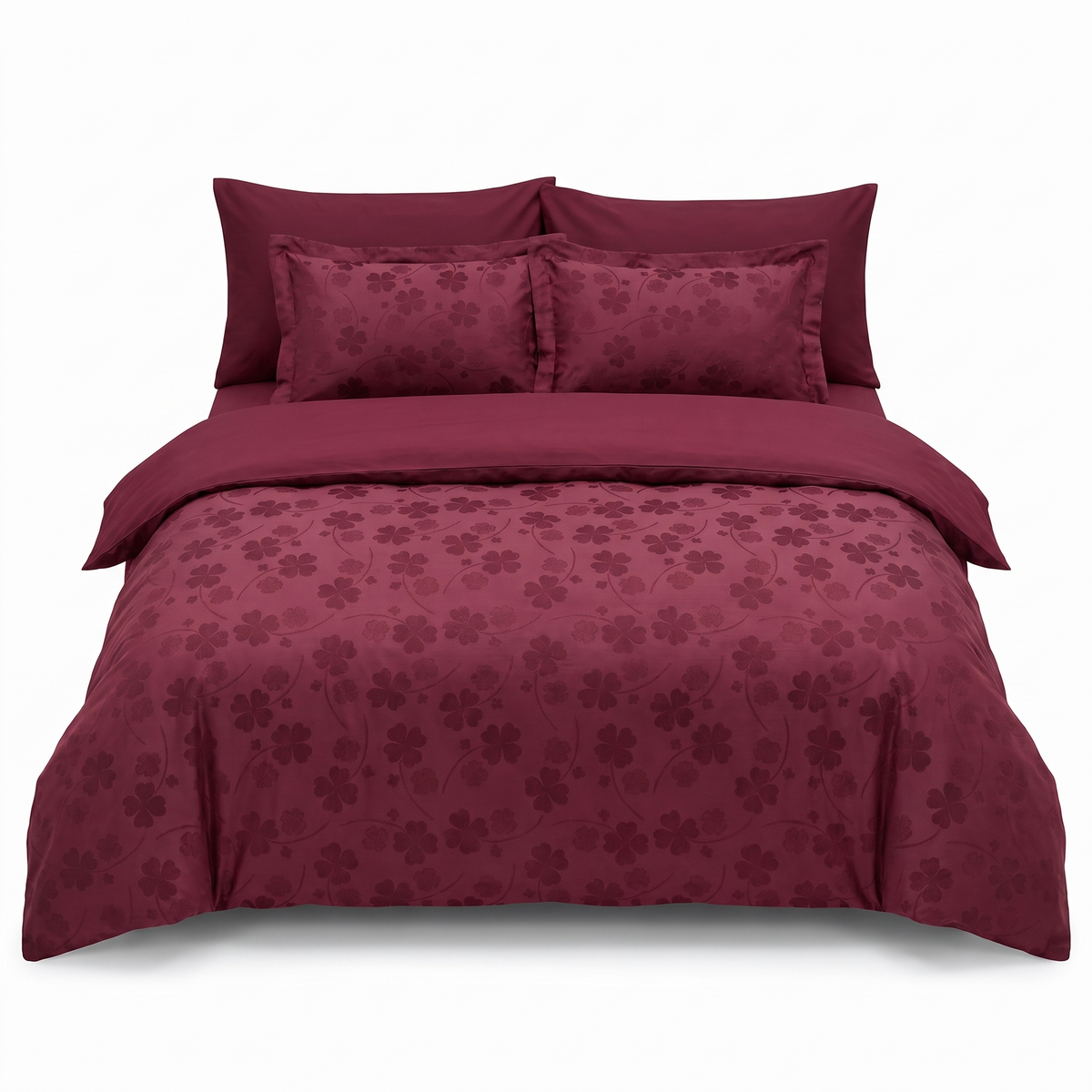 Lenjerie de pat din satin jacquard CLOVER DARK RED – 6 piese — vedere din față