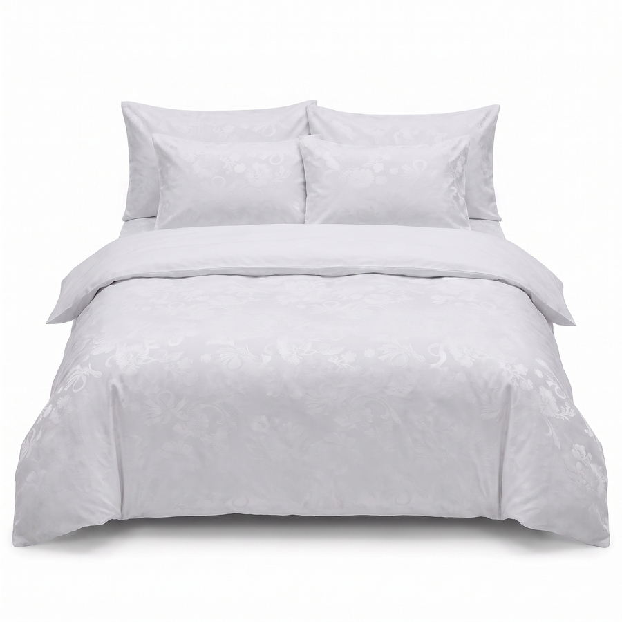 Lenjerie de pat din satin jacquard HERRA WHITE – 6 piese — vedere din față
