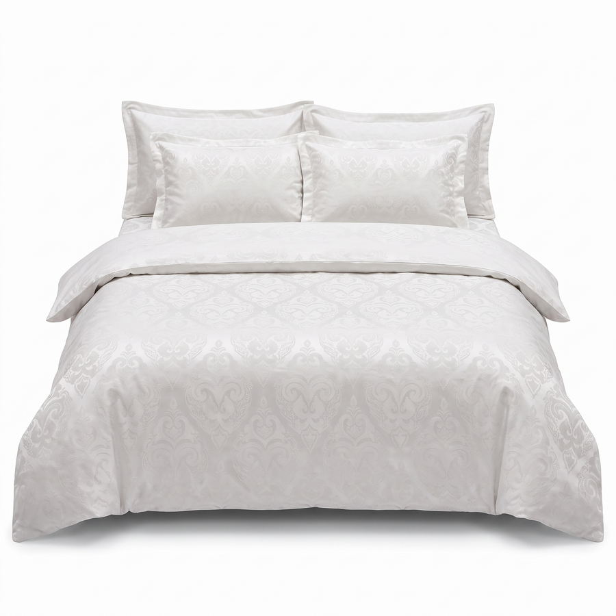 Lenjerie de pat din satin jacquard SOFYA CREAM – 6 piese — vedere din față