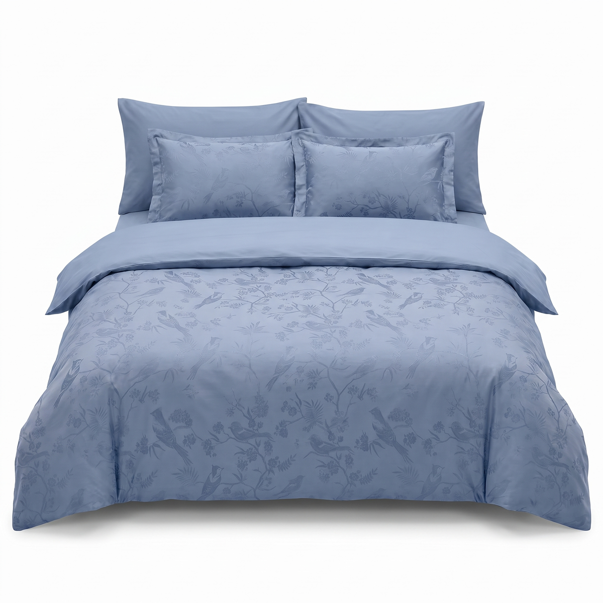 Lenjerie de pat din satin jacquard STESHA DUSTY BLUE – 6 piese — vedere din față