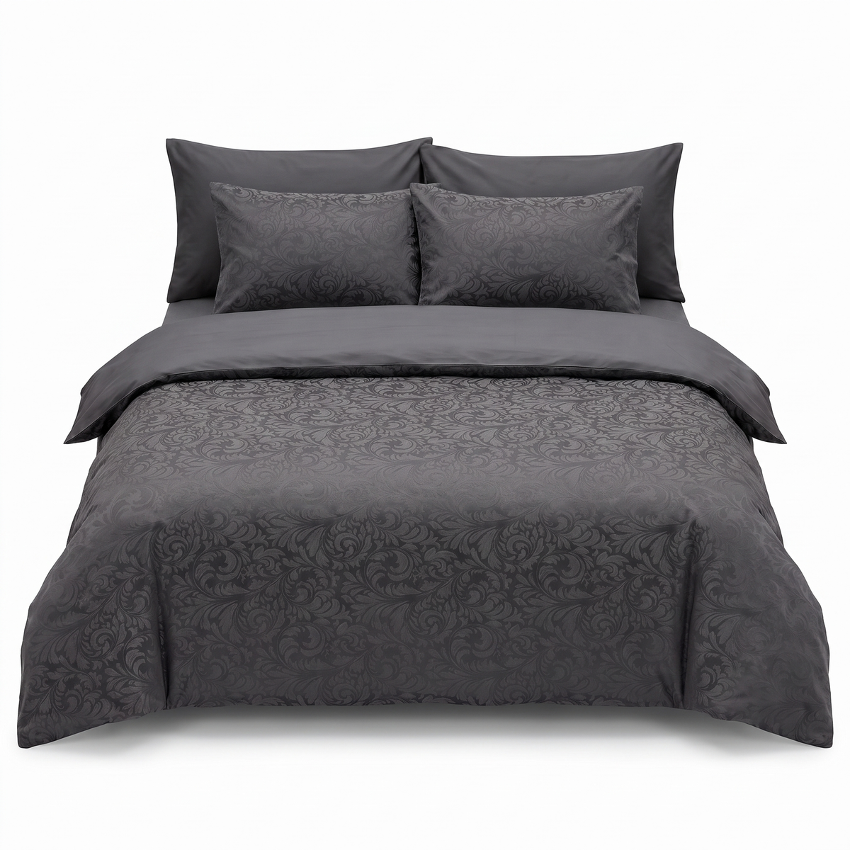 Lenjerie de pat din satin jacquard TECNA ANTHRACITE – 6 piese — vedere din față