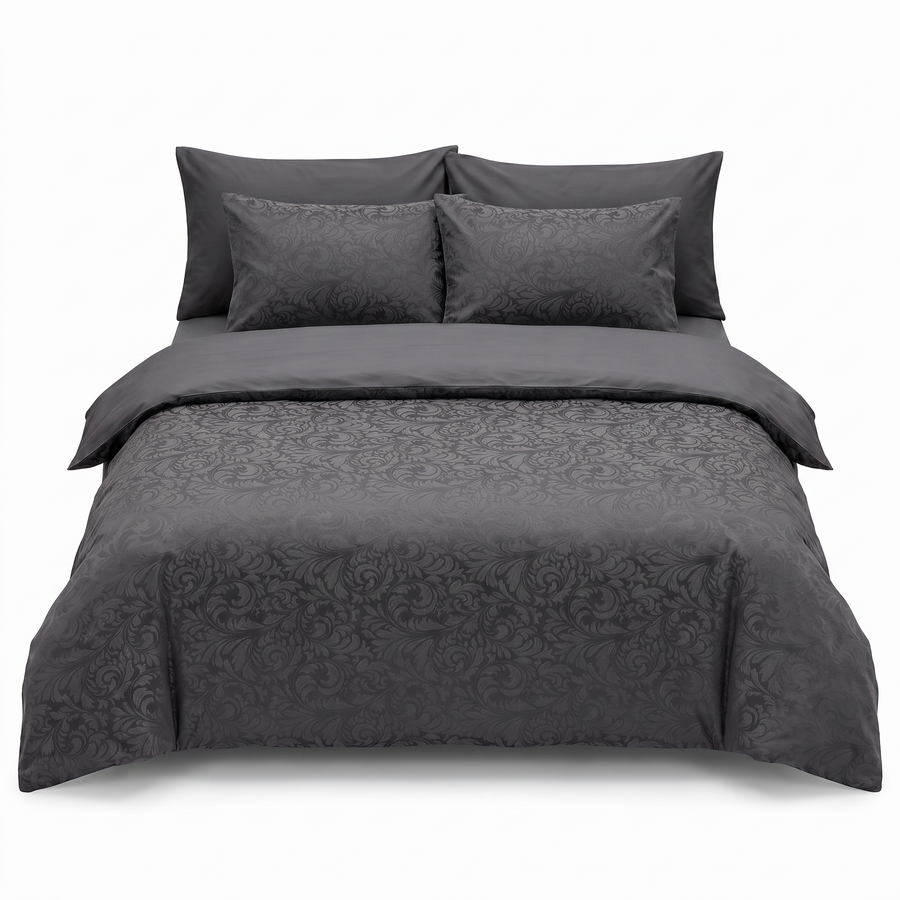 Lenjerie de pat din satin jacquard TECNA ANTHRACITE – 6 piese — vedere din față