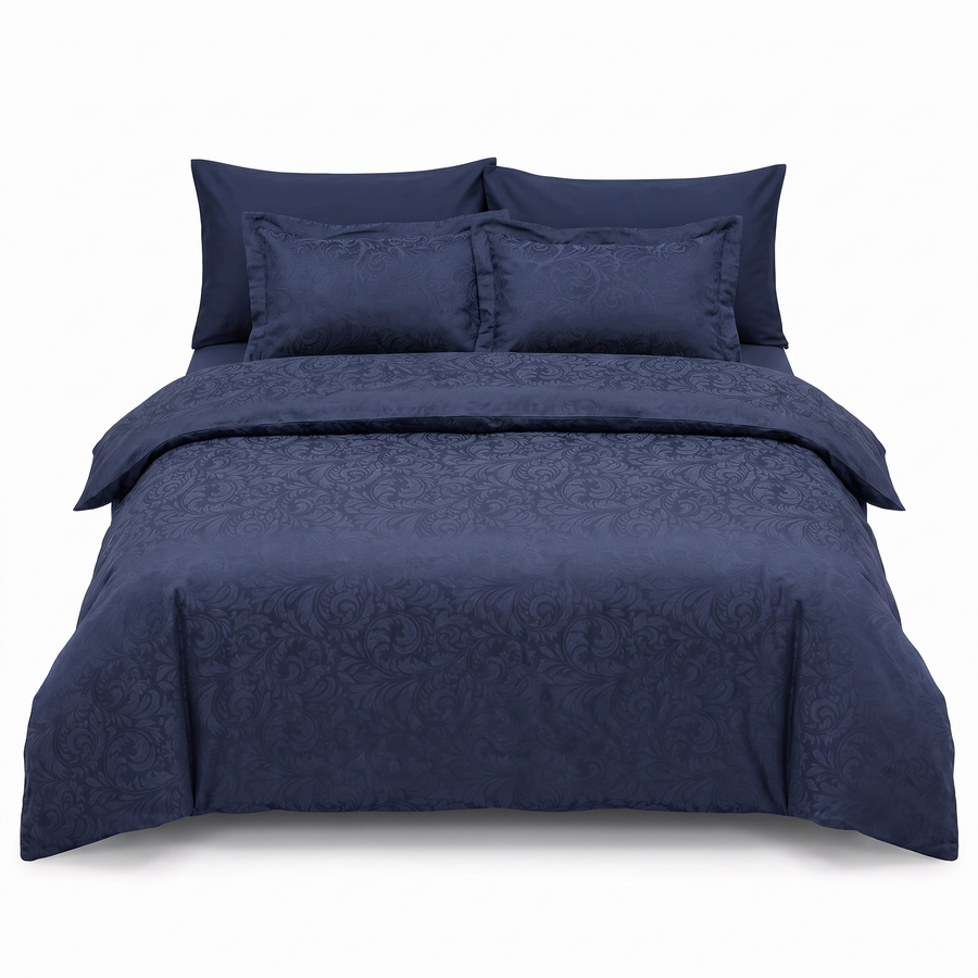 Lenjerie de pat din satin jacquard TECNA BLUE – 6 piese — vedere din față