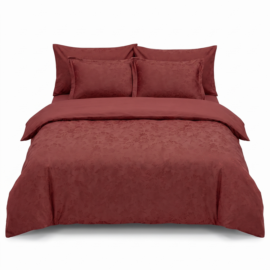 Lenjerie de pat din satin jacquard WELLA CINNAMON – 6 piese — vedere din față
