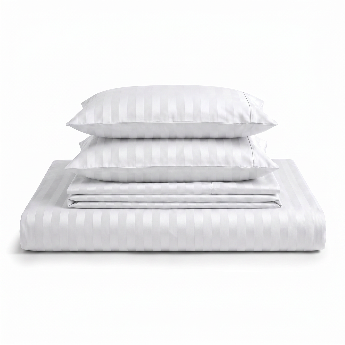 Lenjerie de pat uni cu elastic, cu model cu dungi - Alb