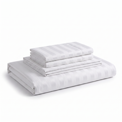 Lenjerie de pat uni cu elastic, cu model cu dungi - Alb - vedere laterală